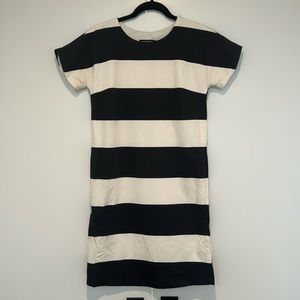 Marimekko black and white striped short sleeve dress. This piece is lined.
